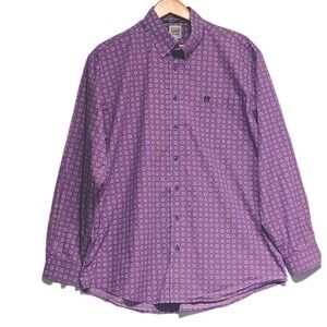 Cinch Men's Purple Print Long Sleeve Button Down Shirt Large